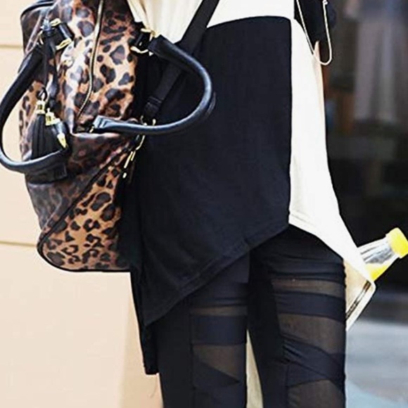 NWT Nylon Solid Color Bandage Mesh Black Leggings - Picture 7 of 7